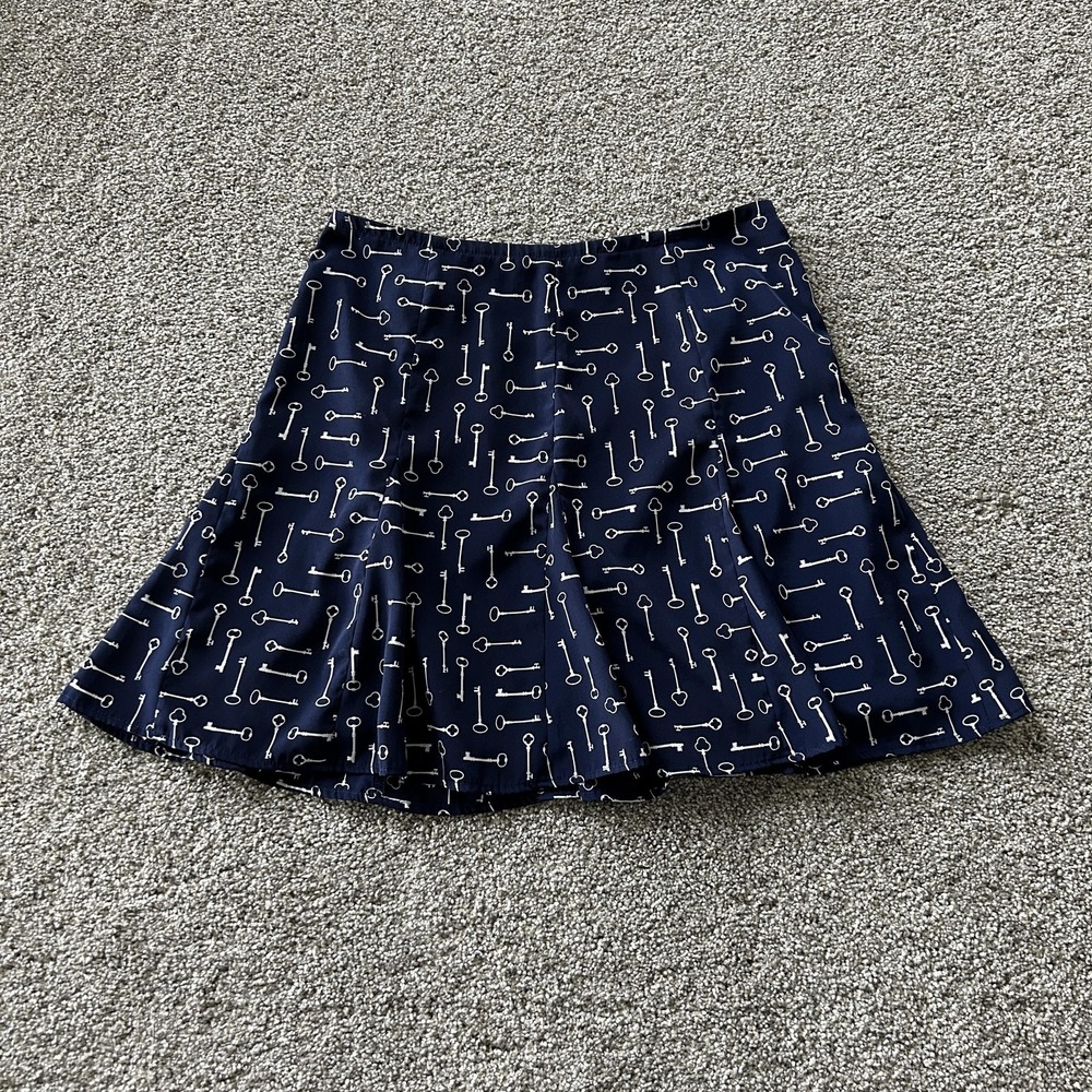 Banana Republic Skirt Womens 4 Navy Key Print A-Line Mini Lined Zip Back Casual